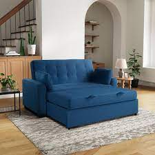 Navy Blue Polyester Queen Size Sofa Bed
