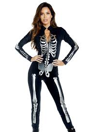 Forplay Womens Black Silver Jumpsuit Skeleton Costume