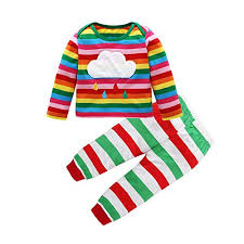Sinhoon Baby Girls Boys Rainbow Clothes Long Sleeve T Shirt Tops Striped Pants Outfit 12m 5t Multicoloured 130 4 5 Years