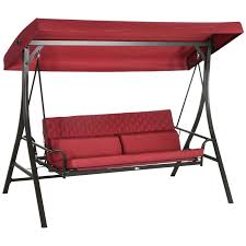 Outsunny 3 Person Porch Swing Bed Outdoor Patio Swing Chair Bench Hammock With Adjustable Canopy Cushions Pillows Red