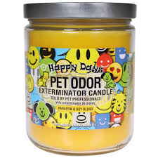 Place your pet odor eliminator candles throughout your house. Happy Days Pet Odor Exterminator Candle 13 Oz