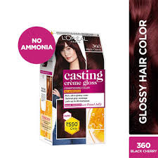 For shiny hair luxuriously soft to touch, schwarzkopf hair dye available in vibrant colors in these high definition shades: L Oreal Paris Casting Creme Gloss Hair Color 360 Black Cherry Save Rs 80 Buy L Oreal Paris Casting Creme Gloss Hair Color 360 Black Cherry Save Rs 80 Online At Best Price In