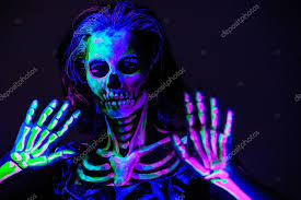 skeleton bodyart with blacklight stock