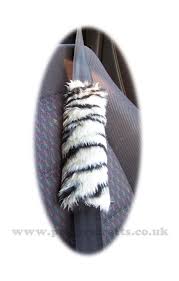 White Tiger Stripe Fuzzy Seatbelt Pads