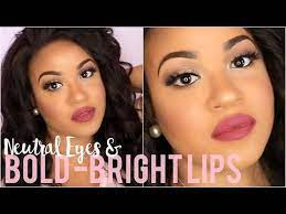 neutral eyes bold pink lips spring