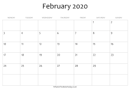 Blank February Calendar 2020 Editable Whatisthedatetoday Com