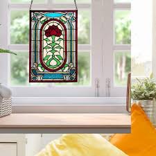 River Of Goods Victorian Rose Stained Glass Window Panel Red