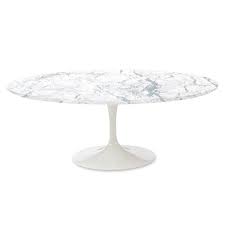 Dining Table Oval Top Marble White Base