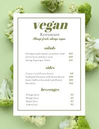 Vegan Restaurant Menu Maker Online Customized Menu Design