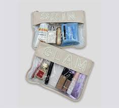 clear pouch with patches pearls letter