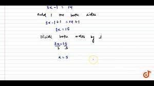 Solve the equation and check your result. `2x-1=14-x.`... - YouTube
