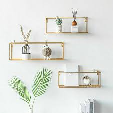 Wall Shelves Storage Gold Black Metal