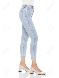 Crease Clips Slim Women S Light Blue Jeans Double Black Jeans Stock Photo Picture And Royalty Free Image Image 134959536