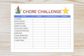 Chore Challenge Editable Chore List Chore Chart Kids