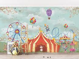 Retro Animal Circus Nursery Wallpaper