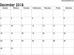 December 2018 Printable Calendar December Calendar Blank