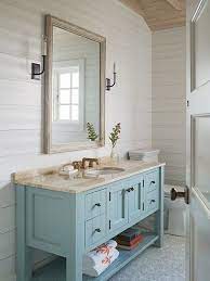 The freestanding tub splits our daniel island showhouse master bath in half—with a vanity on each. 15 Gorgeous Colored Bathroom Vanity Ideas That Perfect For Your Bathroom Beach House Bathroom House Bathroom Cottage Bathroom