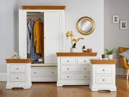 Shop items you love at overstock, with free shipping on everything* and easy returns. Farmhouse White Painted Oak Bedroom Set Wardrobe Chest Of Drawers And Pair Of Bedside Tables