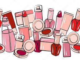various cosmetics in seamless border