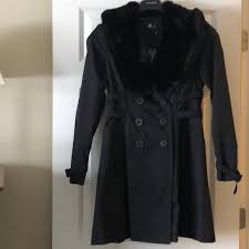Black Bebe Jacket With Detachable Faux Fur Collar