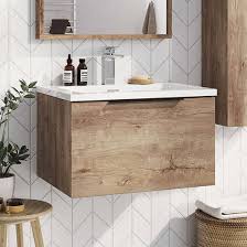 Get 5% in rewards with club o! Harbour Virtue 600mm Wall Hung Vanity Unit With Led Illumination White Or Grey Basin Rustic Oak Matt Black Handle Tap Warehouse