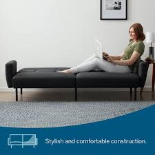 Charcoal Linen Futon Sofa Bed