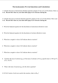 Solved Thermodynamics Pre Lab Questions