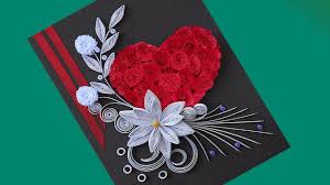 How To Make Beautiful Flower With Heart Design Greeting Card Paper Quilling Art