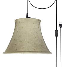 Aspen Creative Corporation 1 Light Black Plug In Swag Pendant With Camel Bell Fabric Shade 70100 21 The Home Depot