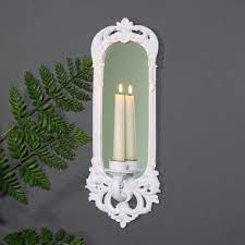 Ornate White Wall Mirror Candle Sconce