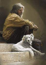 Gypsy Man and his dog - Painting Art by Michael Dumas