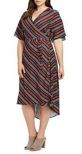 Eloquii High Low Hem Circle Sleeve Striped Wrap Dress Ebay