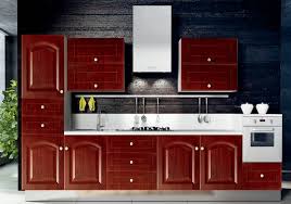red modern pvc kitchen cabinet design