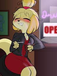 Isabelle having herself a drink after a long day of work! (art by me!) : r furry