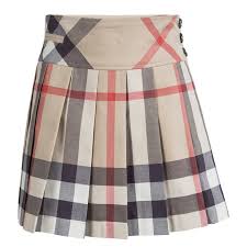 Burberry Children Beige Novacheck Cotton Pleated Serena Mini Skirt 12 Yrs
