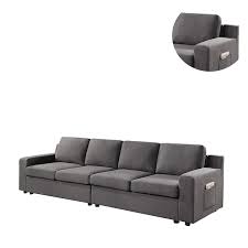 benjara cas 119 inch modular 4 seater sofa with side pockets gray linen upholstery
