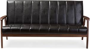 Baxton Studio Nikko Mid Century Modern Scandinavian Style Faux Leather Sofa Black