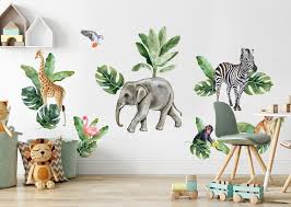 Kids Tropical Safari Animals Set Wall Decal Sticker