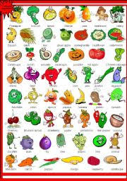 cute fruits and vegetables pictionary
