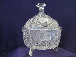 crystal candy dish with lid 3 footed