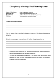 employee warning letter sle forms