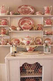 Red And White Transferware Display In