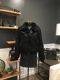 Black Short Fur Coat Closed Neck Fitted
