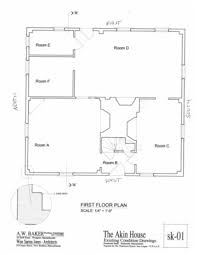 akin house first floor plan lettered