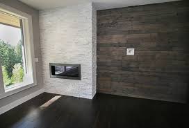 fireplace with white stack stone