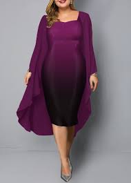 Plus Size Chiffon Cardigan And Purple Gradient Dress