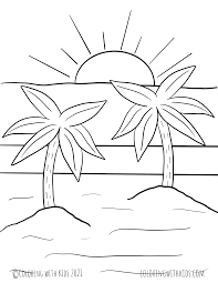 It is a quiet beach scene, which your kids will this is a picture perfect beach with a coconut tree laden with coconuts. Summer Beach Coloring Page Coloring With Kids