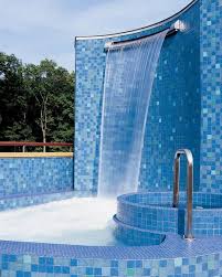 Fiberglass swimming pool water features: Backyard Corner Waterfall Novocom Top