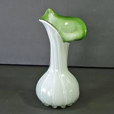 Art Glass Cased Green White Flower Form