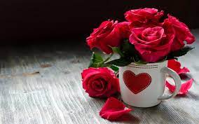 with love red roses cup flowers